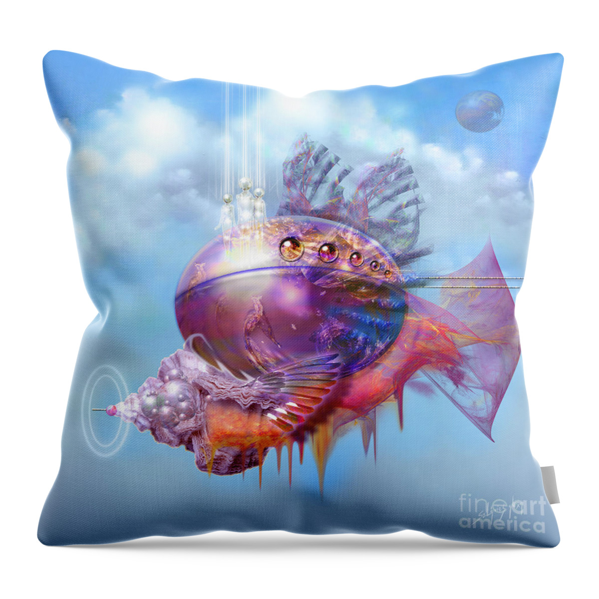 Digital Throw Pillow featuring the digital art Cosmic Fish Spaceship by Alexa Szlavics