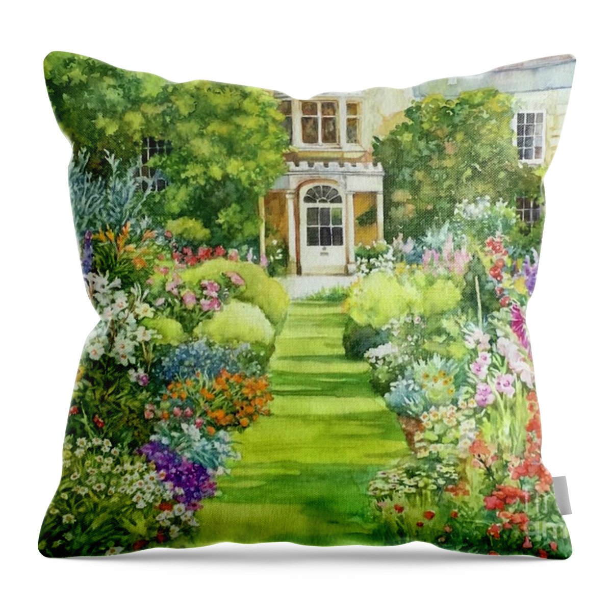 Cottage Throw Pillow featuring the painting Cottage Anglais by Francoise Chauray