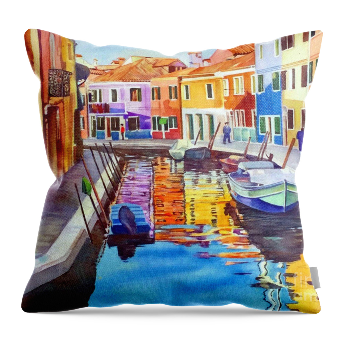 Burano Throw Pillow featuring the painting Couleurs de Burano by Francoise Chauray