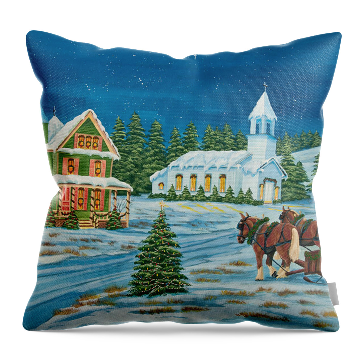 Winter Scene Paintings Throw Pillow featuring the painting Country Christmas by Charlotte Blanchard