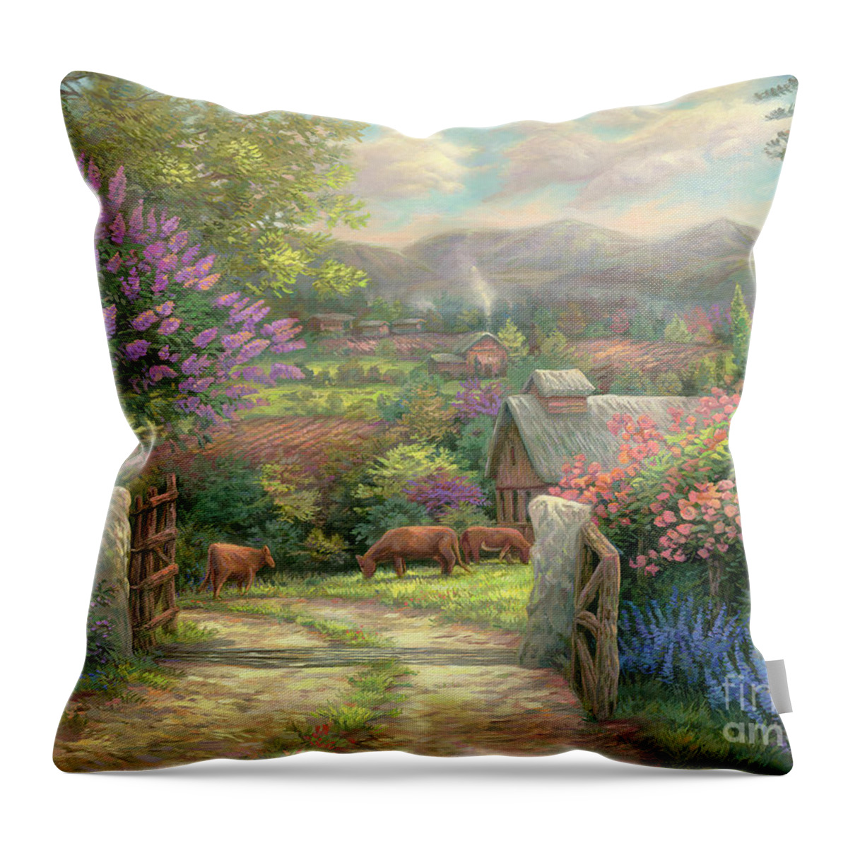 English Gate Throw Pillow featuring the painting Country Gate by Chuck Pinson