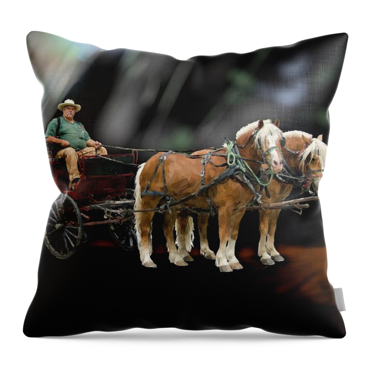 Animal Throw Pillow featuring the digital art Country road horse and wagon by Debra Baldwin