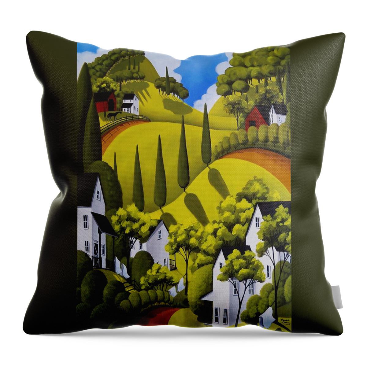 Farm Throw Pillow featuring the painting Country Wash - countryside landscape by Debbie Criswell