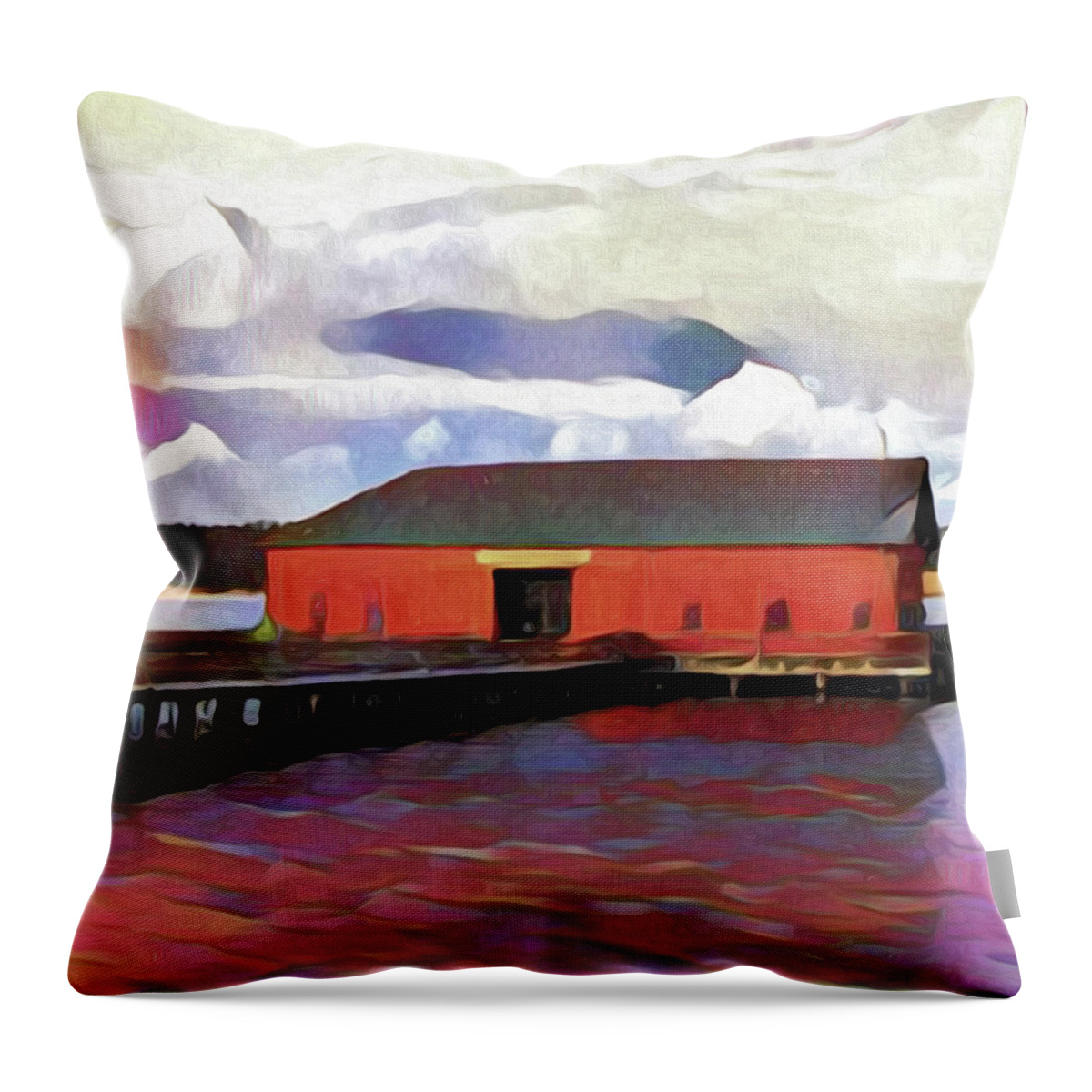 Whidbey Throw Pillow featuring the photograph Coupeville Wharf Painterly Effect by Carol Leigh