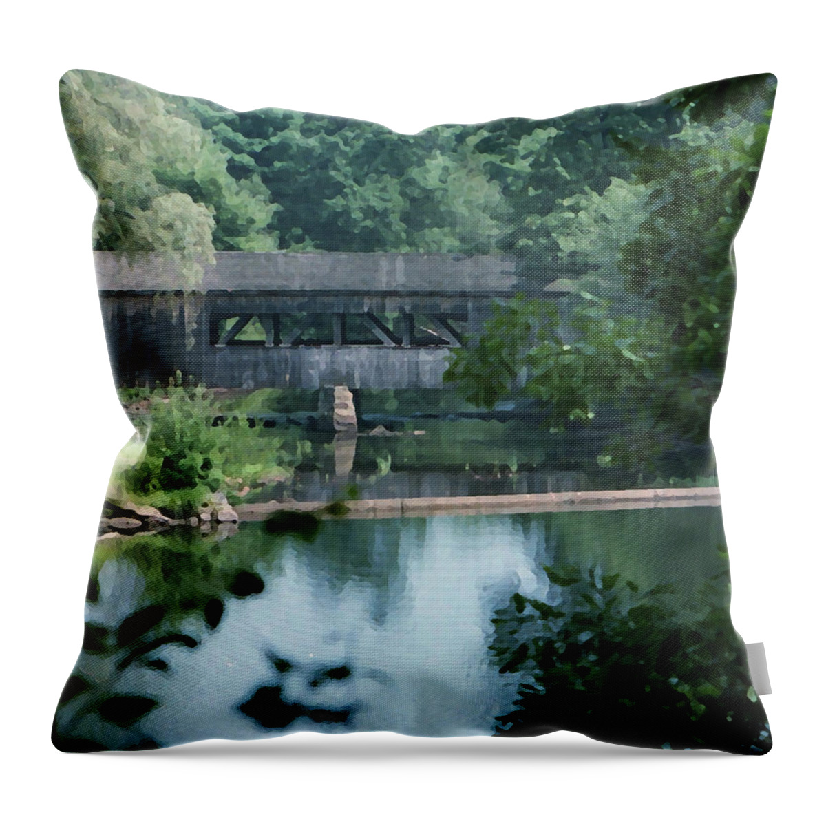 Covered Bridge Throw Pillow featuring the photograph Covered Bridge by Geoff Jewett