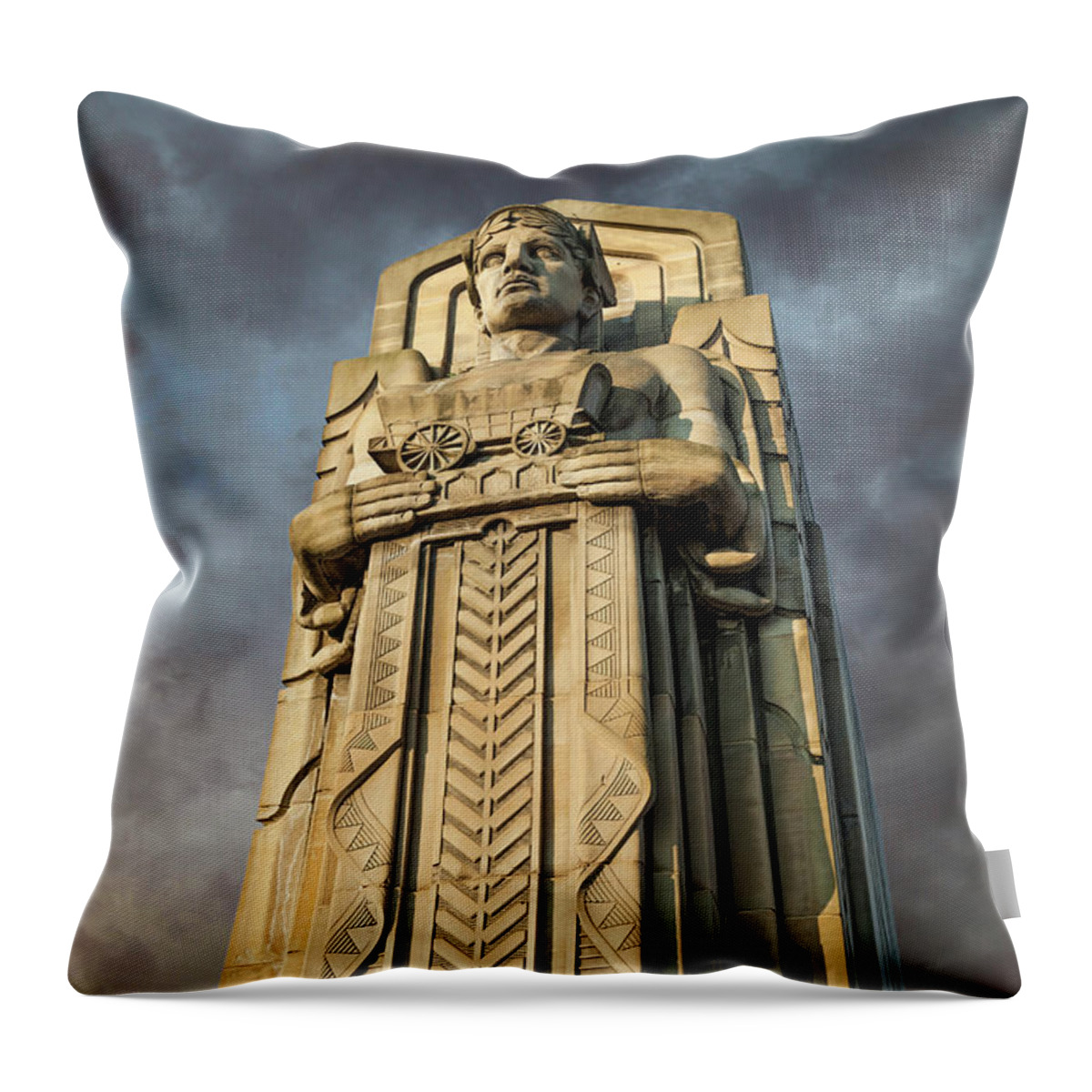Berea Throw Pillow featuring the photograph Covered Wagon Guardian on Hope Memorial Bridge by Lon Dittrick