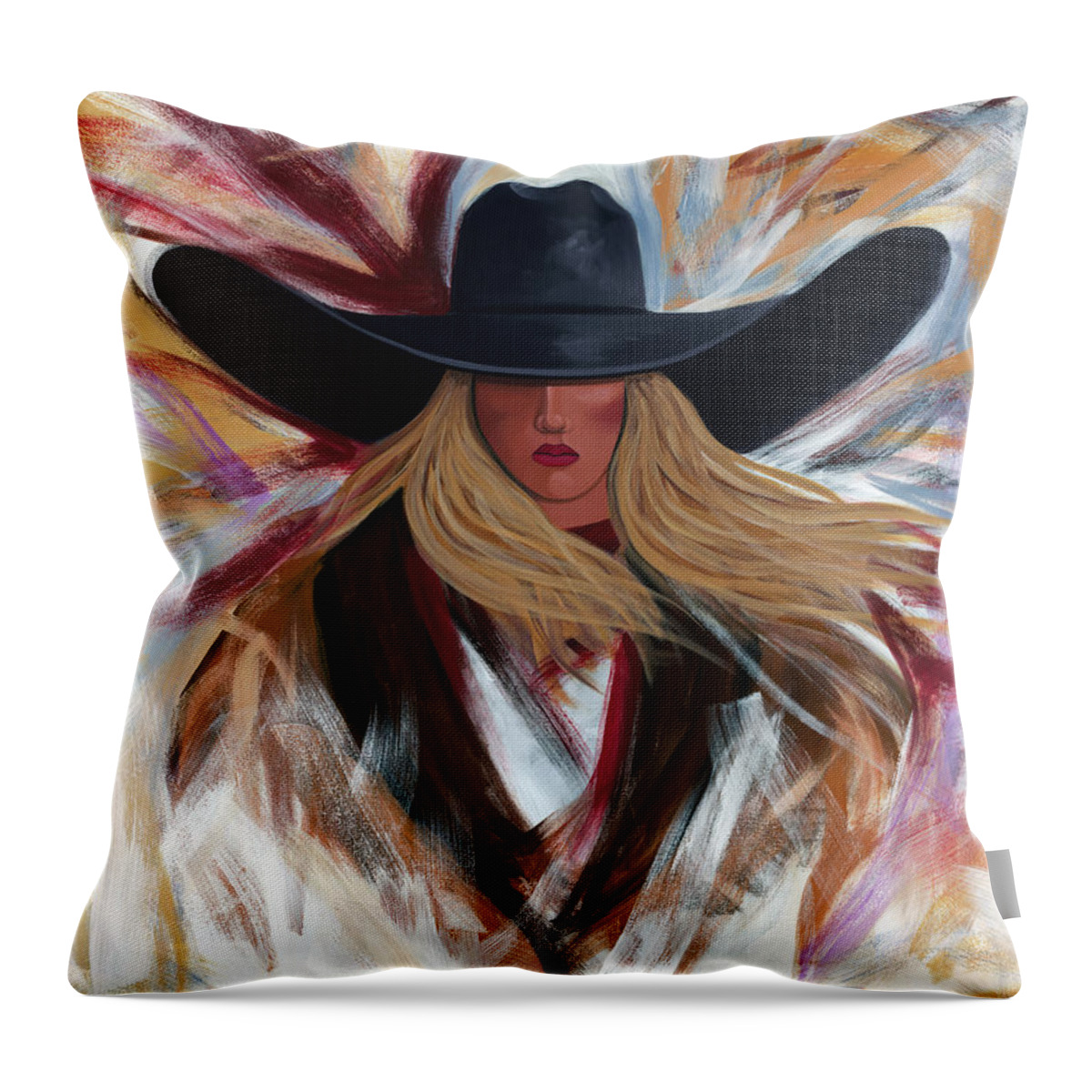 Colorful Cowboy Painting. Throw Pillow featuring the painting Cowgirl Colors by Lance Headlee