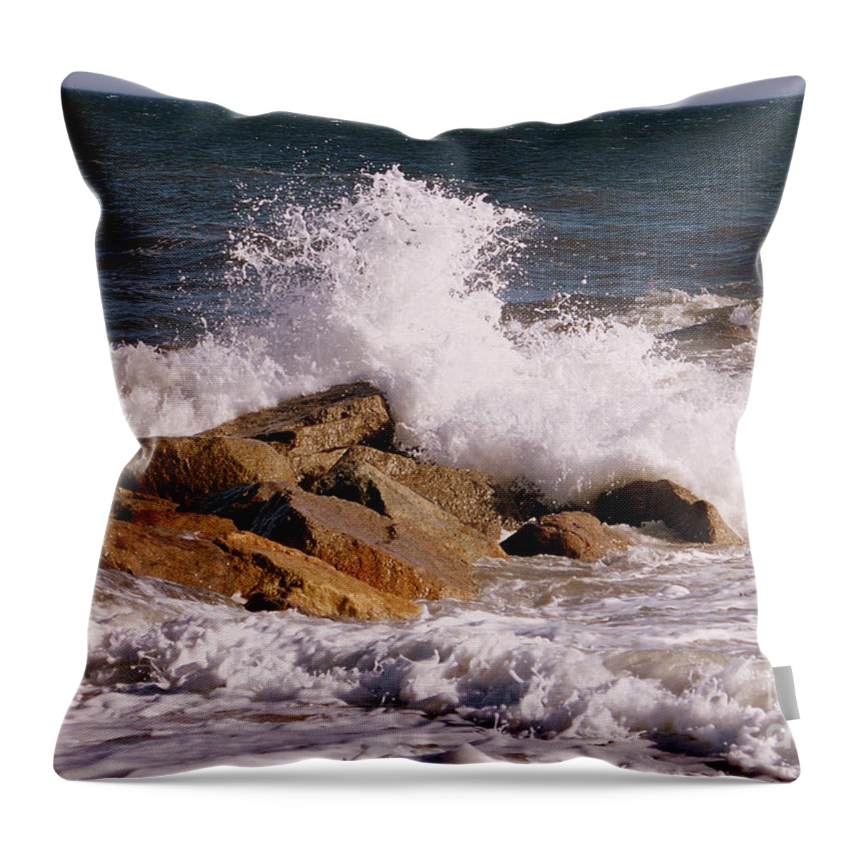 Seascape Throw Pillow featuring the photograph Crashing Surf by Eunice Miller