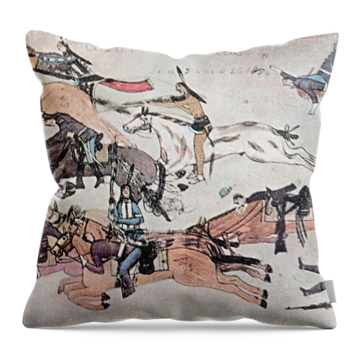 History Throw Pillow featuring the photograph Crazy Horse At The Battle Of The Little by Photo Researchers