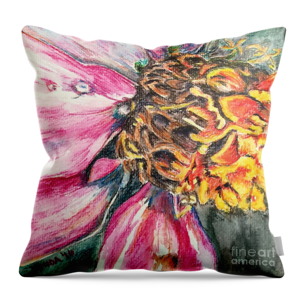 Macro Throw Pillow featuring the drawing Crazy Top by Vonda Lawson-Rosa