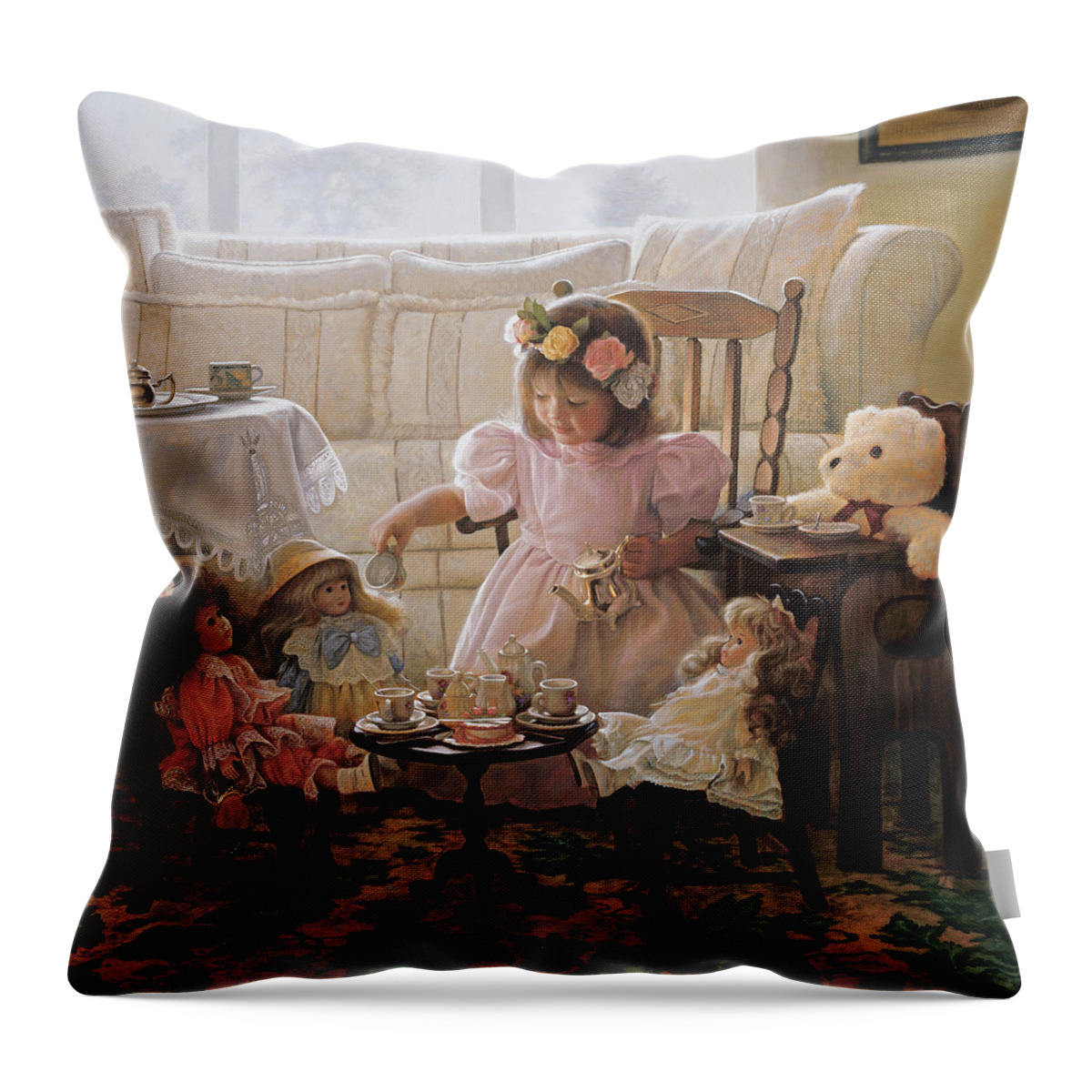 Girl Throw Pillow featuring the painting Cream and Sugar by Greg Olsen