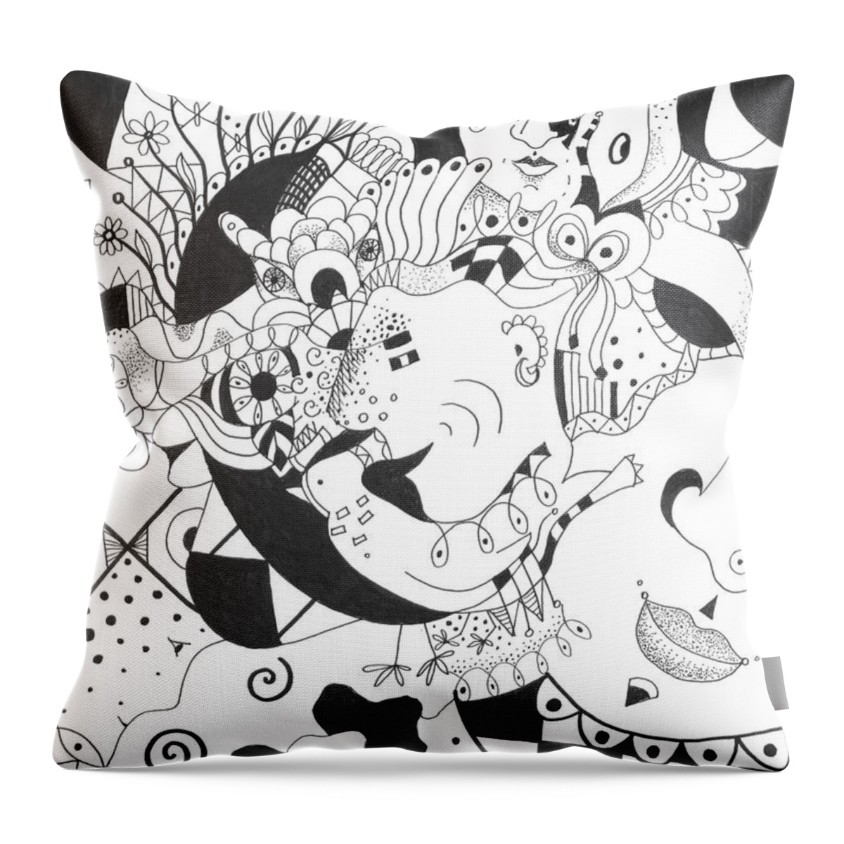Playful Throw Pillow featuring the drawing Creatures and Features by Helena Tiainen