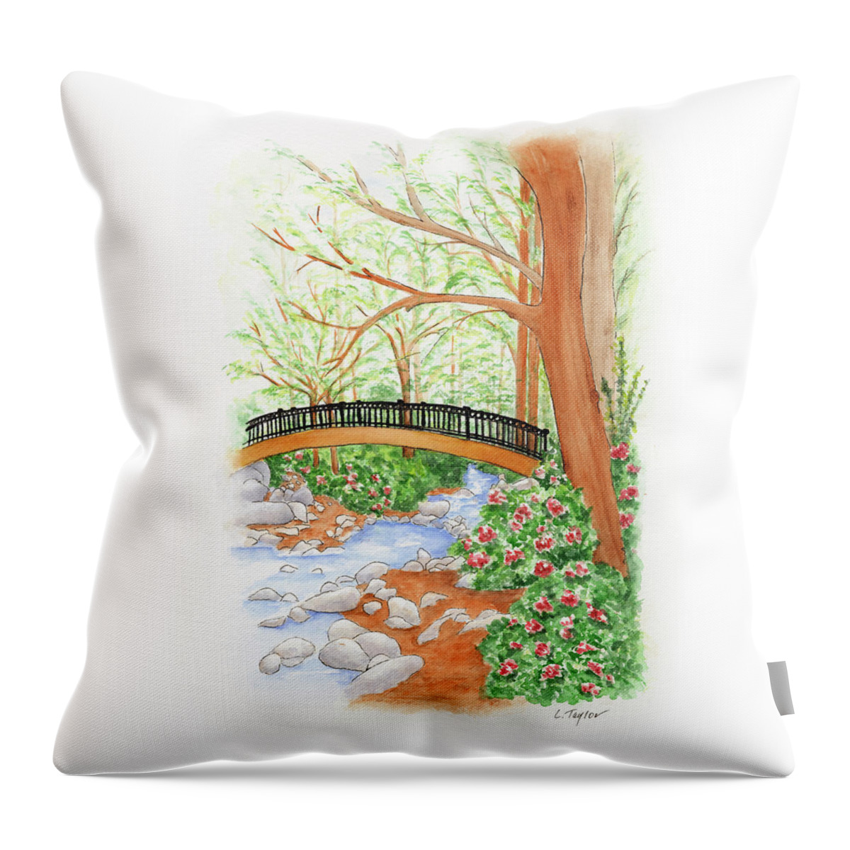Lithia Park Throw Pillow featuring the painting Creek Crossing by Lori Taylor