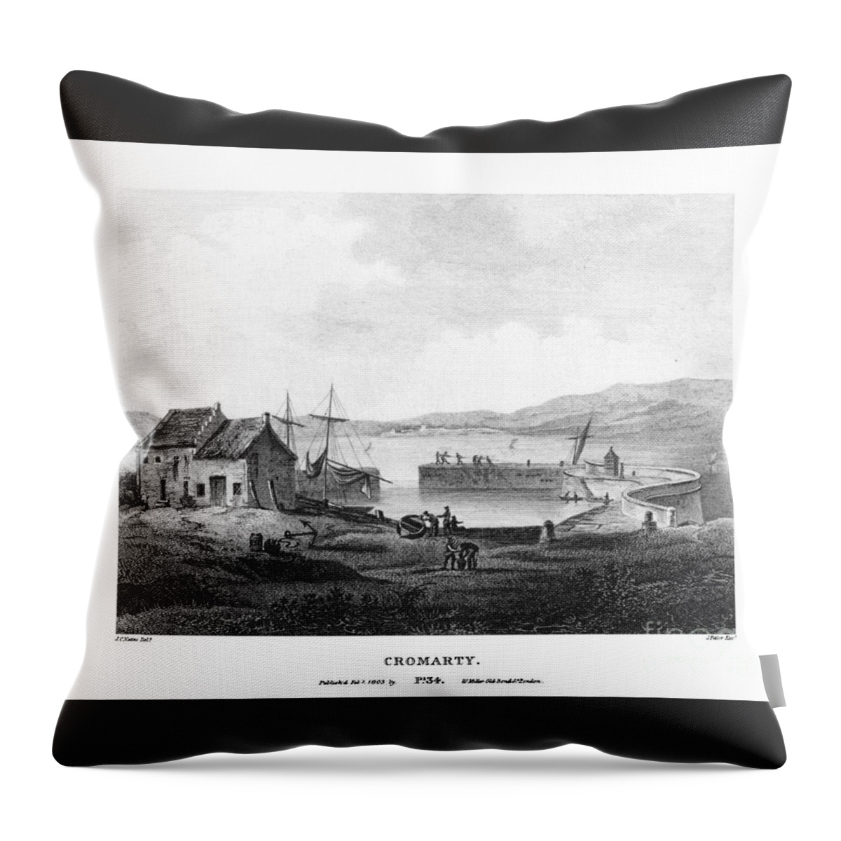 Scotia Depicta By By James Fittler - Cromarty - Etchings Of Towns Throw Pillow featuring the painting Cromarty Etchings of towns by MotionAge Designs