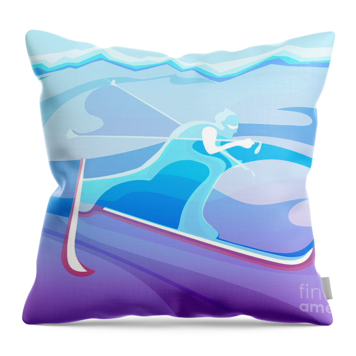 Skiing Throw Pillow featuring the painting Cross County skier abstract by Sassan Filsoof