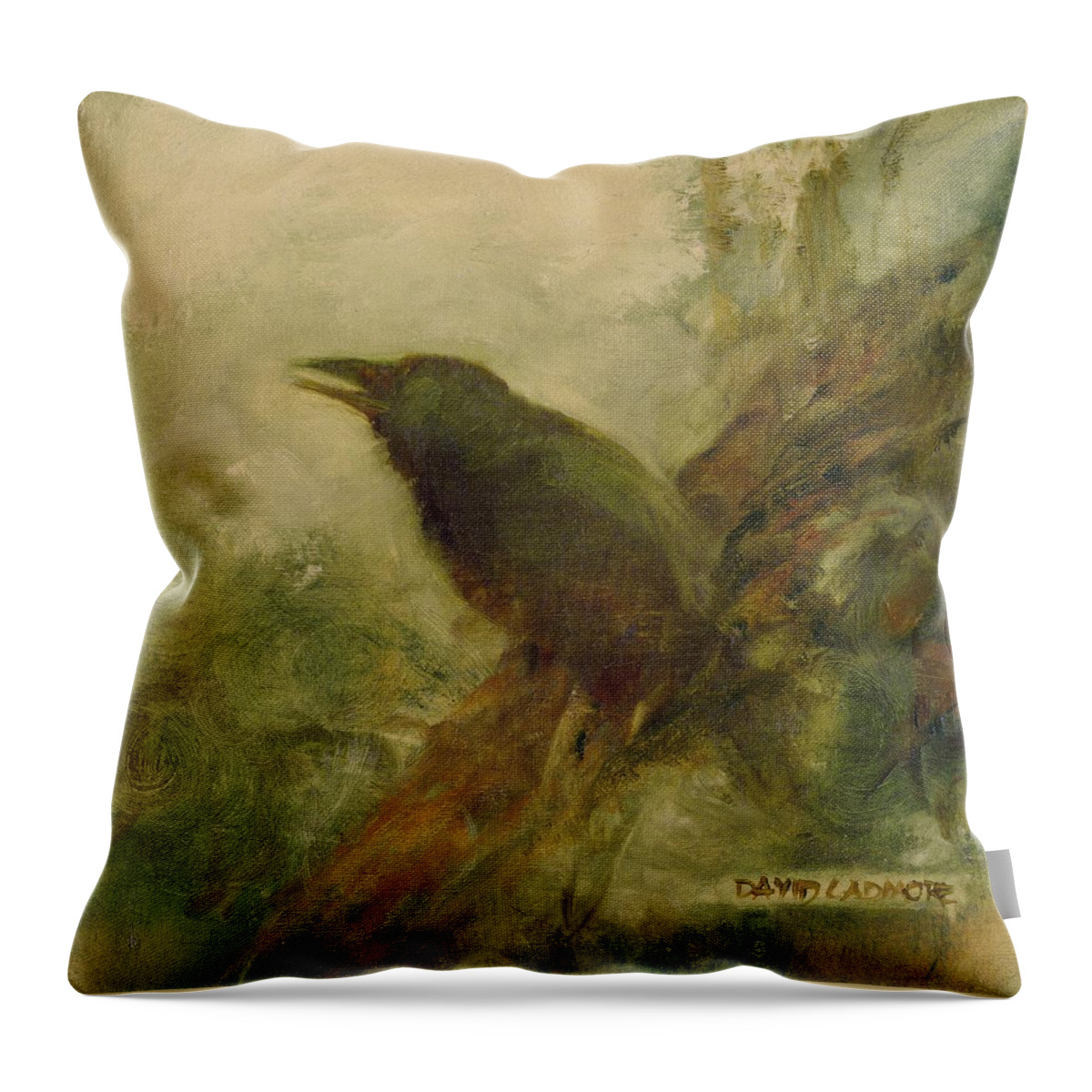 Crow Throw Pillow featuring the painting Crow 14 by David Ladmore