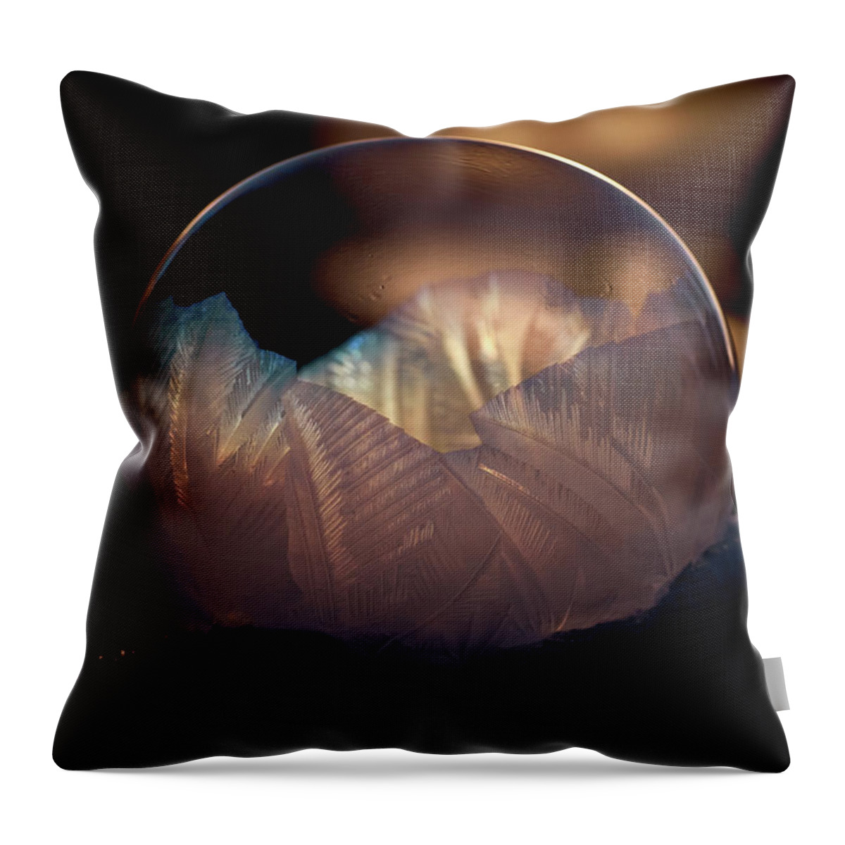 Crystallizing Bubble Throw Pillow featuring the photograph Crystallizing Bubble by Loni Collins
