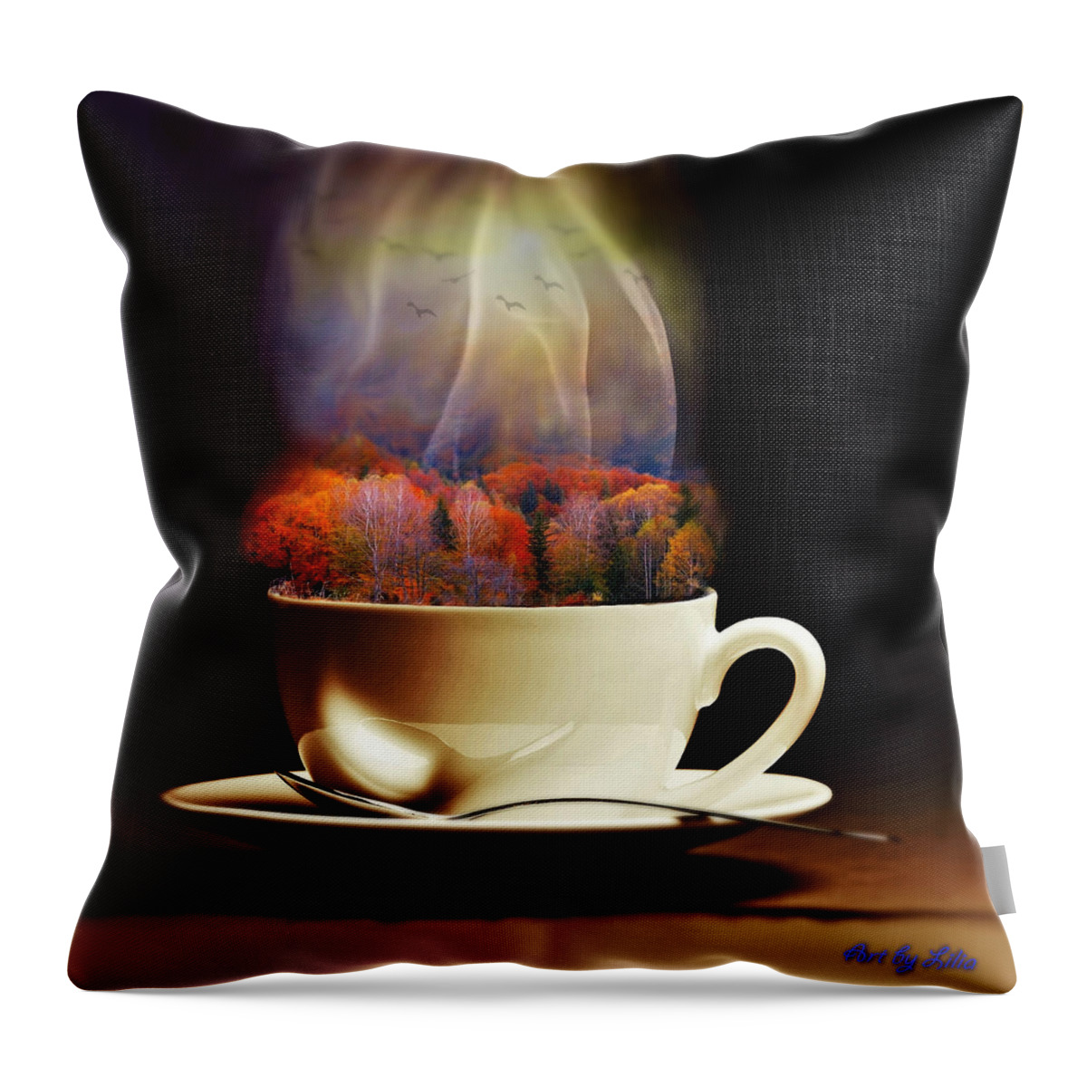 Nature Throw Pillow featuring the digital art Cup of Autumn by Lilia S