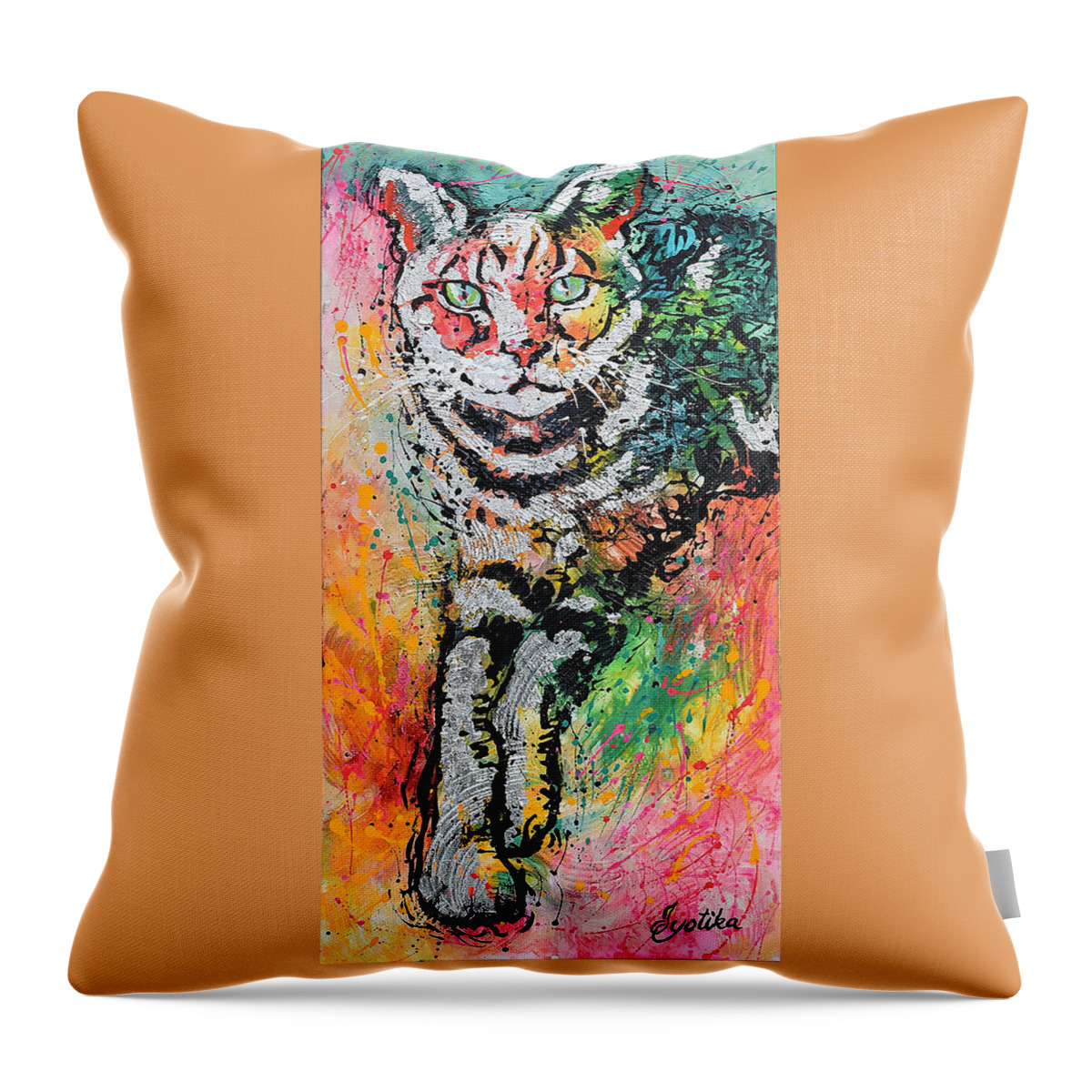 Cats Throw Pillow featuring the painting Curious Cat by Jyotika Shroff