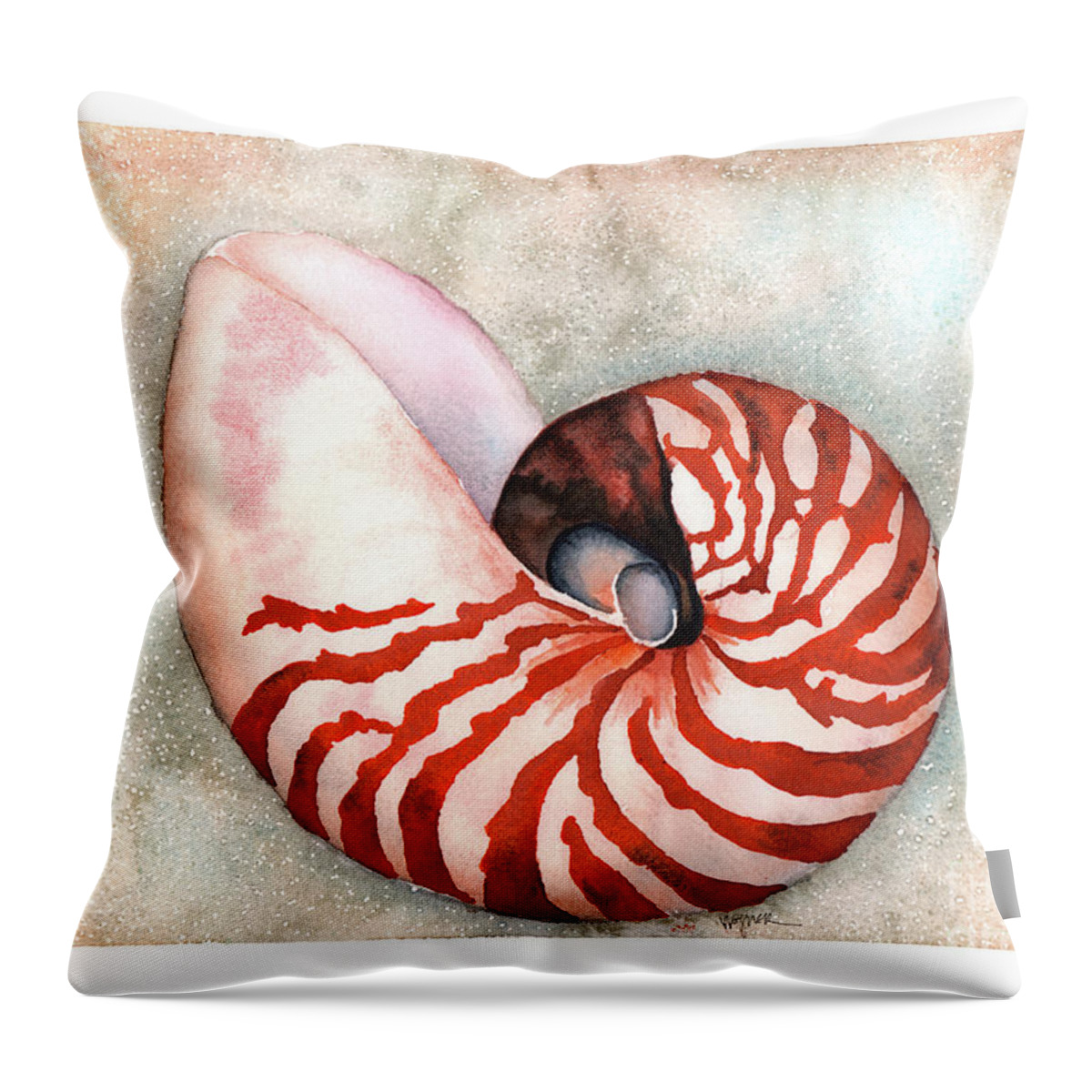 Nautilus Throw Pillow featuring the painting Curled Nautilus by Hilda Wagner