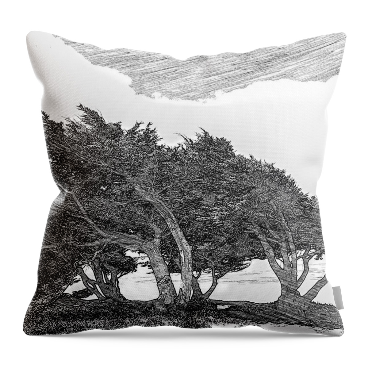 Abstract Throw Pillow featuring the digital art Cypresses by Jonathan Nguyen