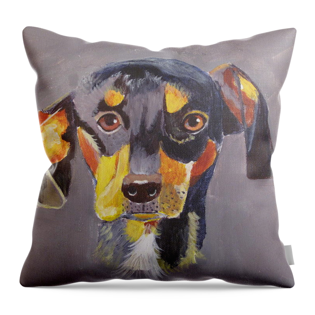 Pets Throw Pillow featuring the painting Dachshund by Kathie Camara