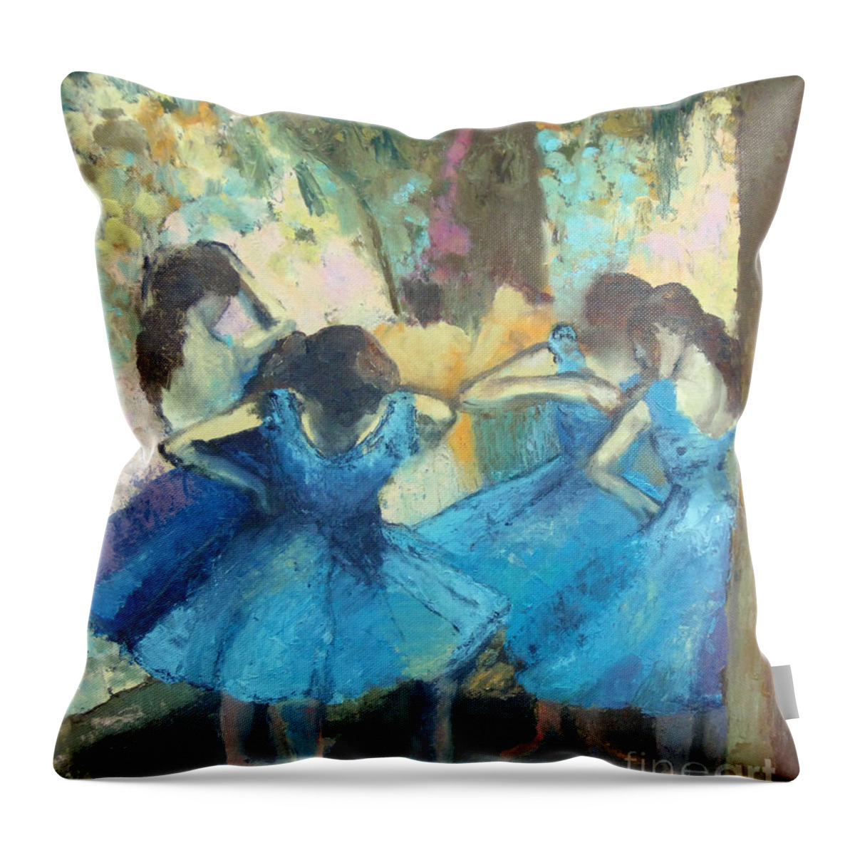 Edgar Degas Throw Pillow featuring the painting Dancers in Blue by MotionAge Designs