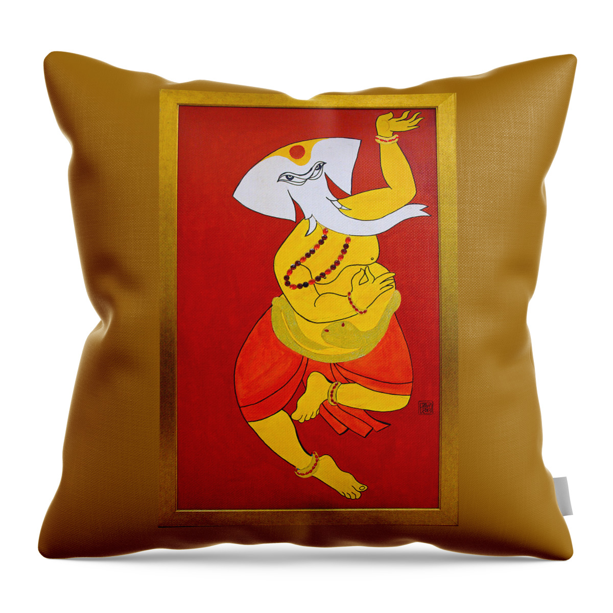 Ganesha Throw Pillow featuring the painting Dancing Ganesha by Guruji Aruneshvar Paris Art Curator Katrin Suter