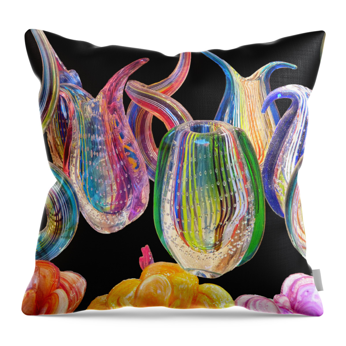 Glass Throw Pillow featuring the photograph Dancing glass objects by Heiko Koehrer-Wagner