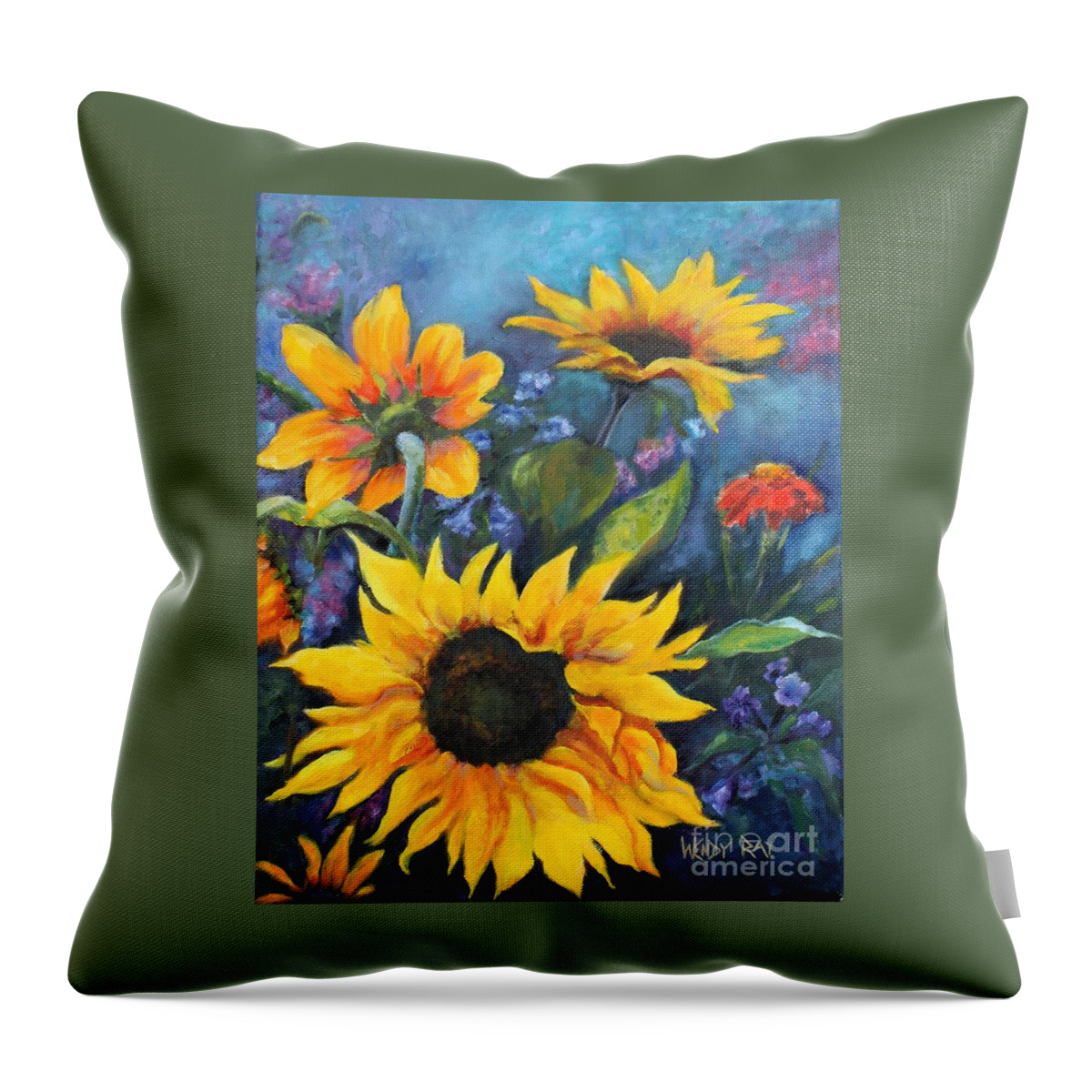 Sunflower Throw Pillow featuring the painting Dancing Happy by Wendy Ray
