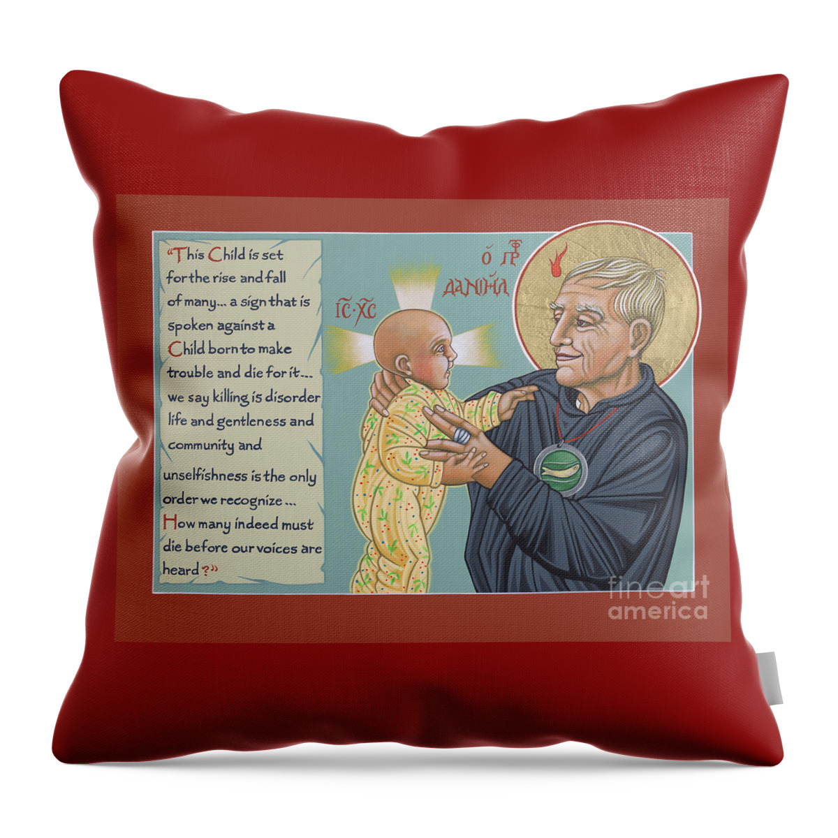 Daniel Berrigan Holy Prophet Throw Pillow featuring the painting Holy Prophet Daniel Berrigan 291 by William Hart McNichols