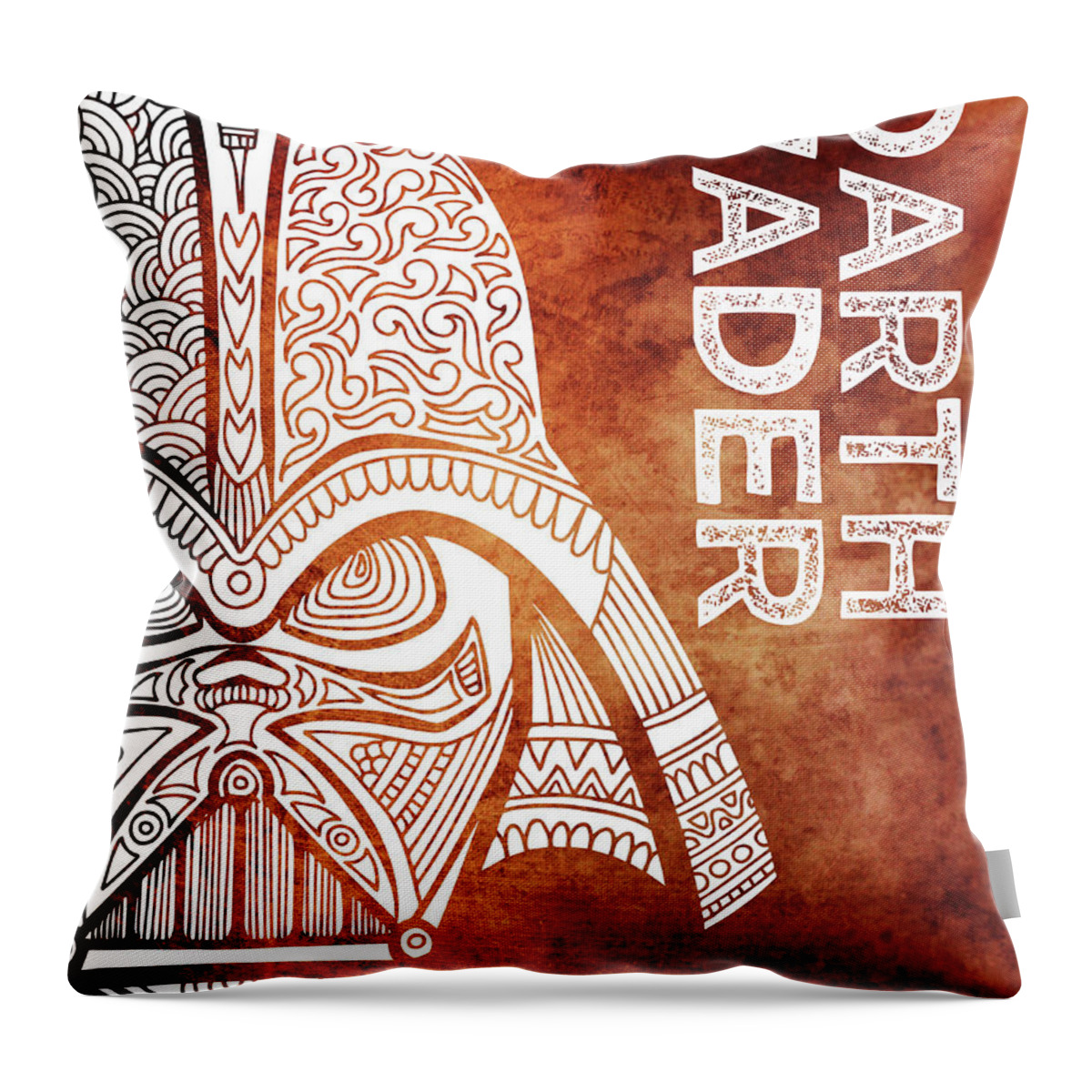 Darth Vader Throw Pillow featuring the mixed media Darth Vader - Star Wars Art - Brown and White by Studio Grafiikka