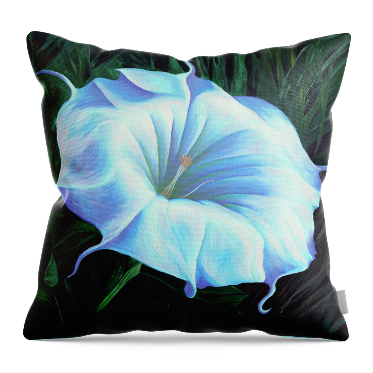 Flower Throw Pillow featuring the painting Datura Flower by Cheryl Fecht