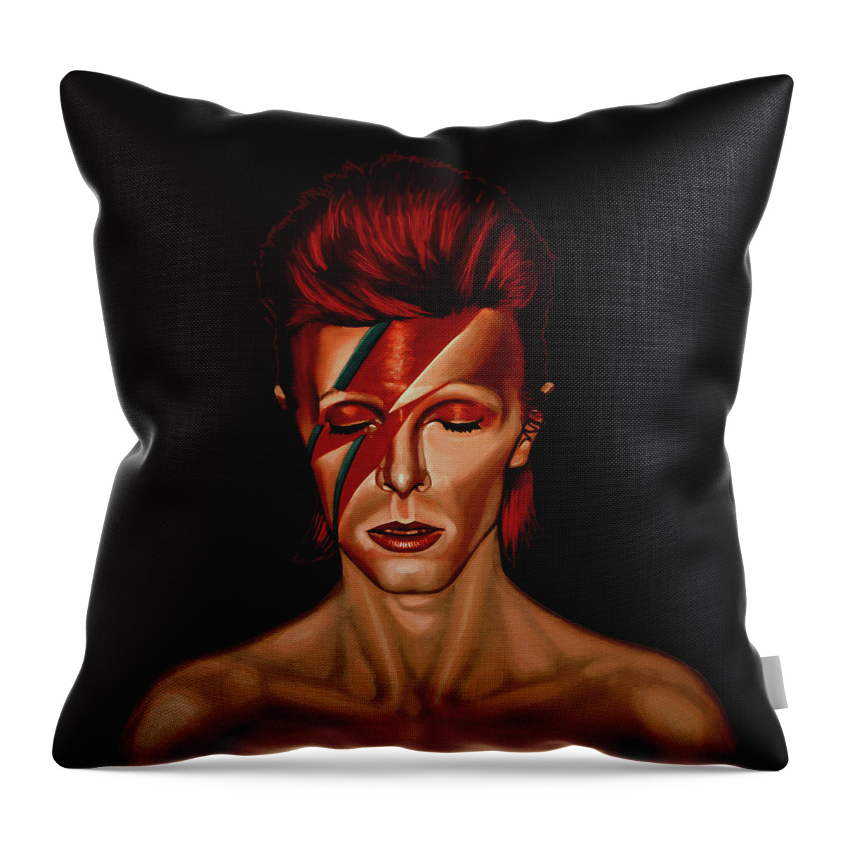 David Bowie Throw Pillow featuring the painting David Bowie Aladdin Sane Mixed Media by Paul Meijering