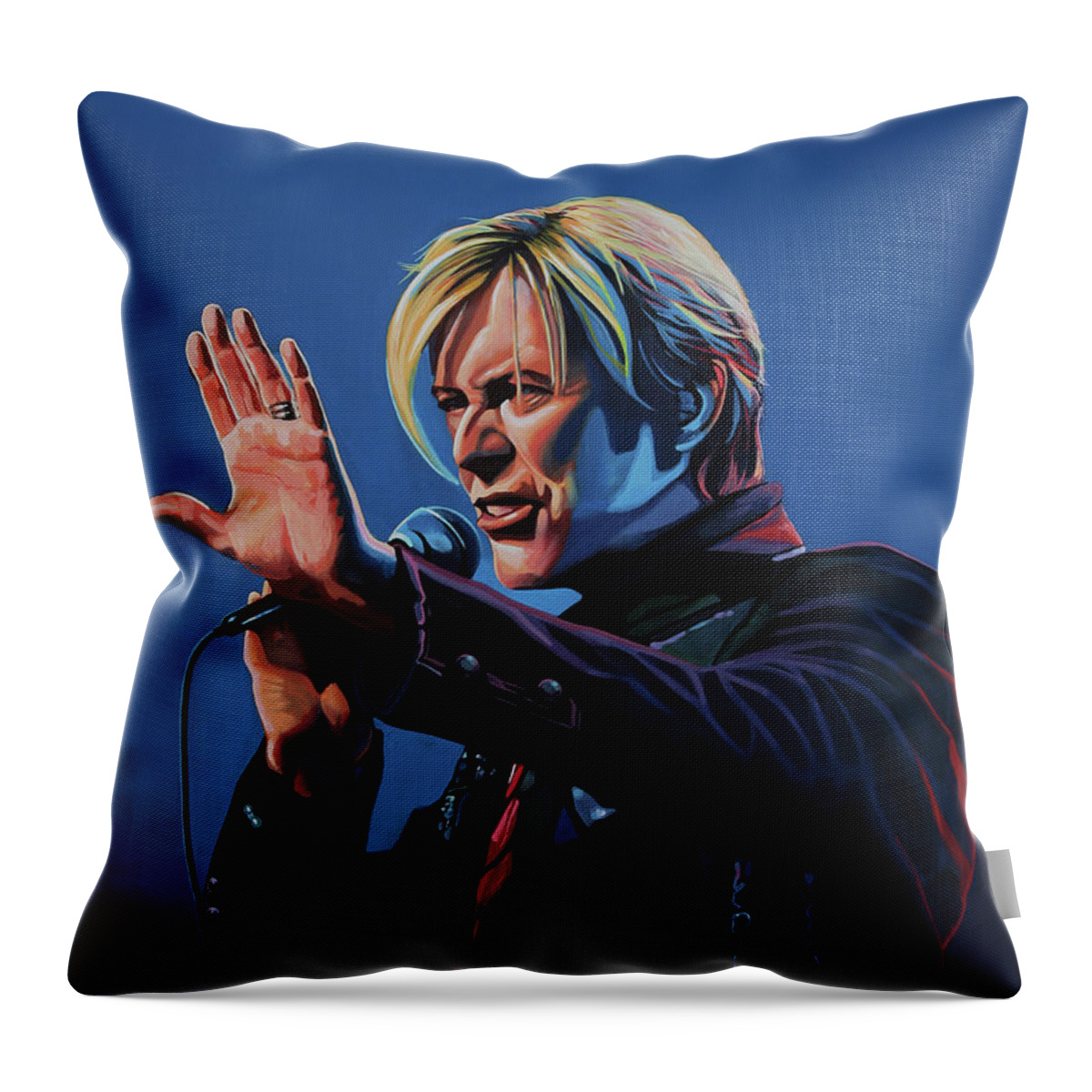 David Bowie Throw Pillow featuring the painting David Bowie Live Painting by Paul Meijering