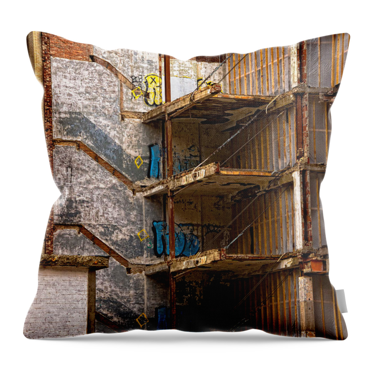 Building Throw Pillow featuring the photograph De-Construction by Christopher Holmes