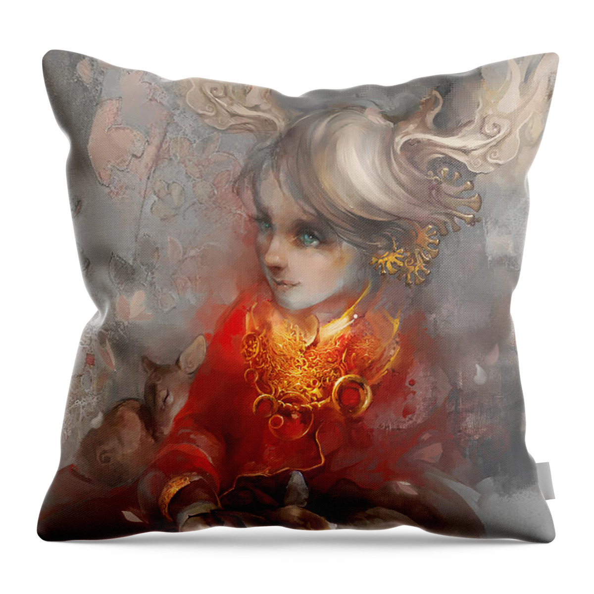 Portrait Throw Pillow featuring the digital art Deer Princess by Te Hu