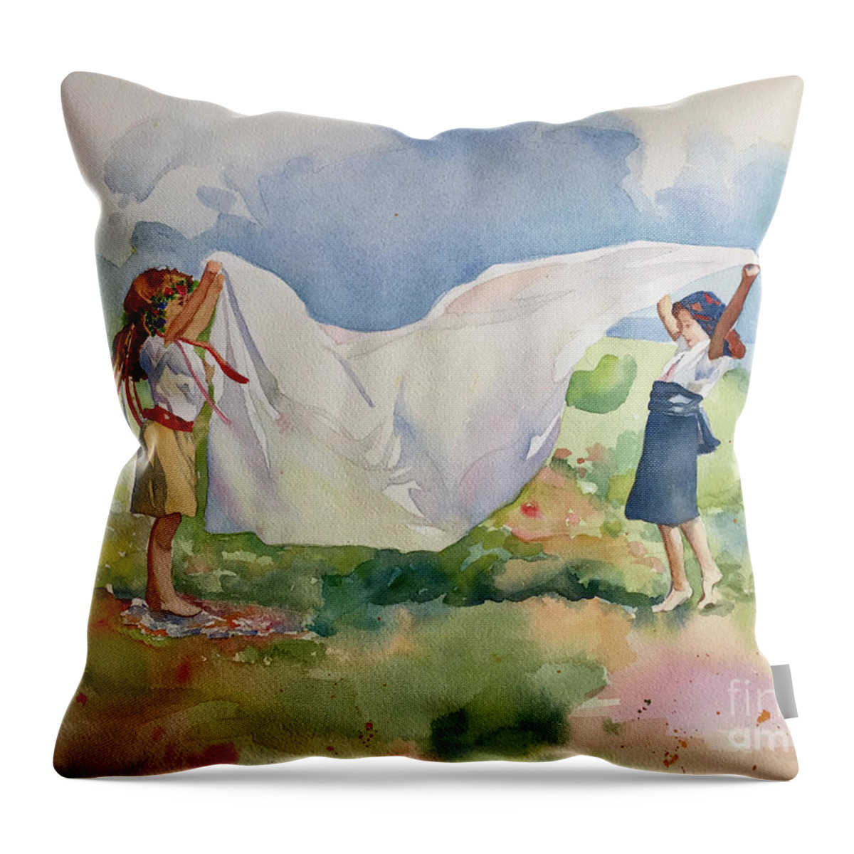 Girl Throw Pillow featuring the painting Dejeuner sur Herbe by Francoise Chauray