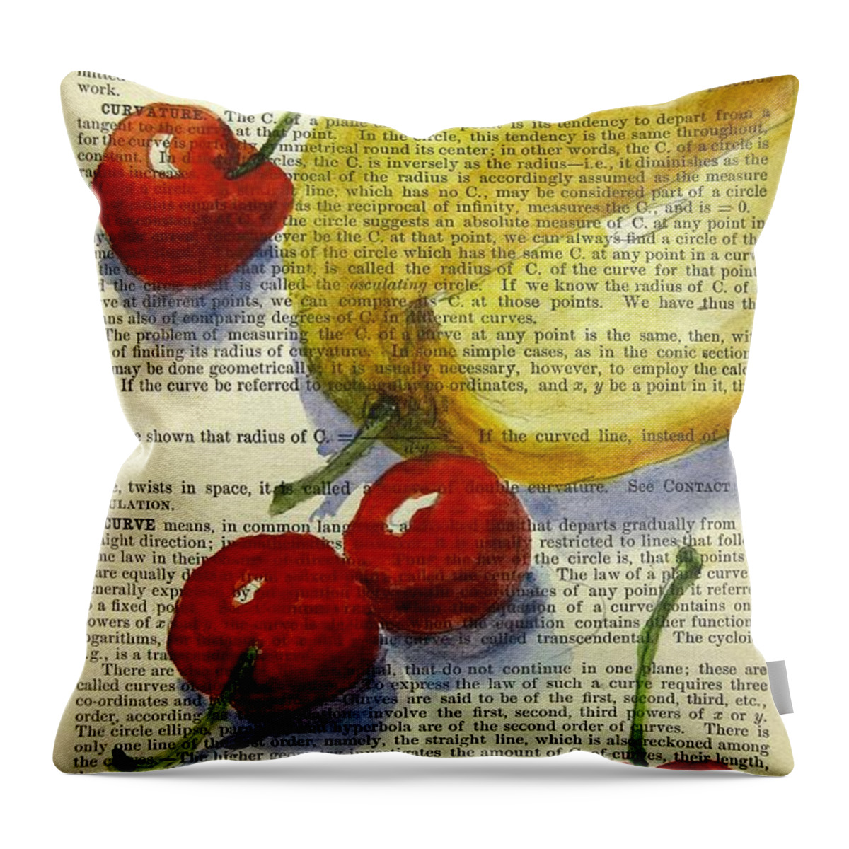Cherries With Lemon Throw Pillow featuring the painting Delighting the Senses by Maria Hunt
