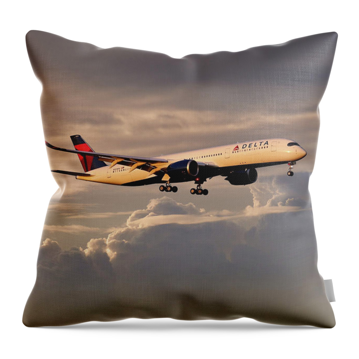 Delta Air Lines Throw Pillow featuring the digital art Delta Air Lines - Airbus A350-941 - N503DN by Airpower Art