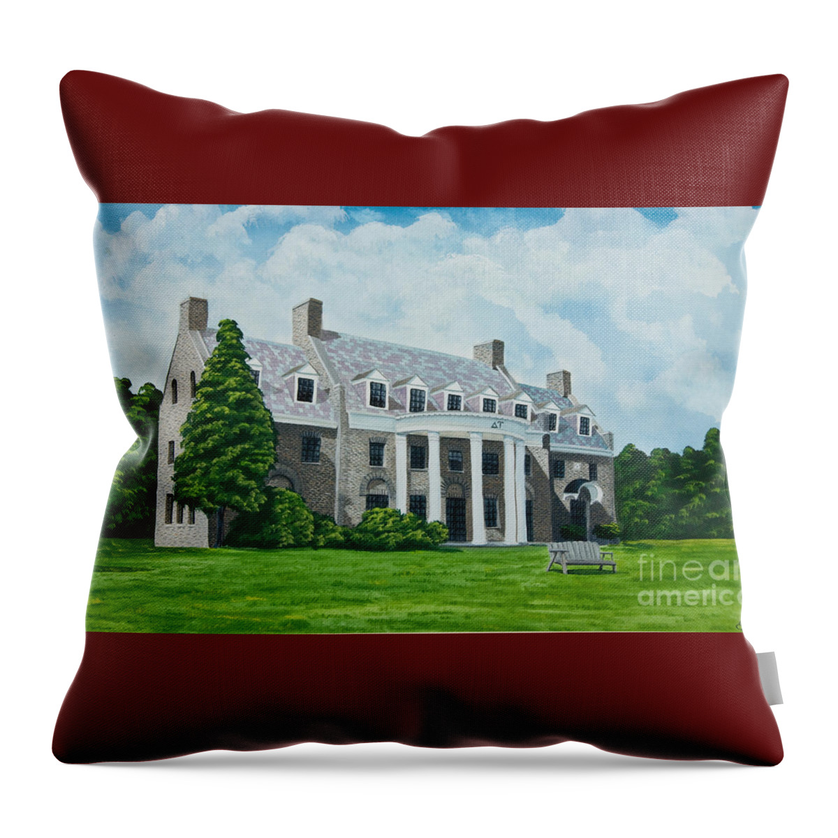 Colgate University History Throw Pillow featuring the painting Delta Upsilon by Charlotte Blanchard