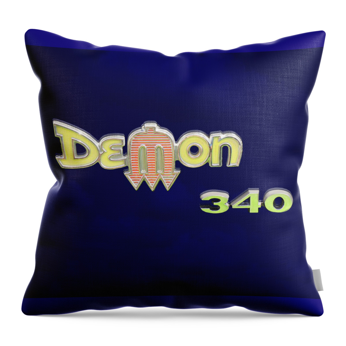 Dodge Throw Pillow featuring the photograph Demon 340 Emblem by Mike McGlothlen