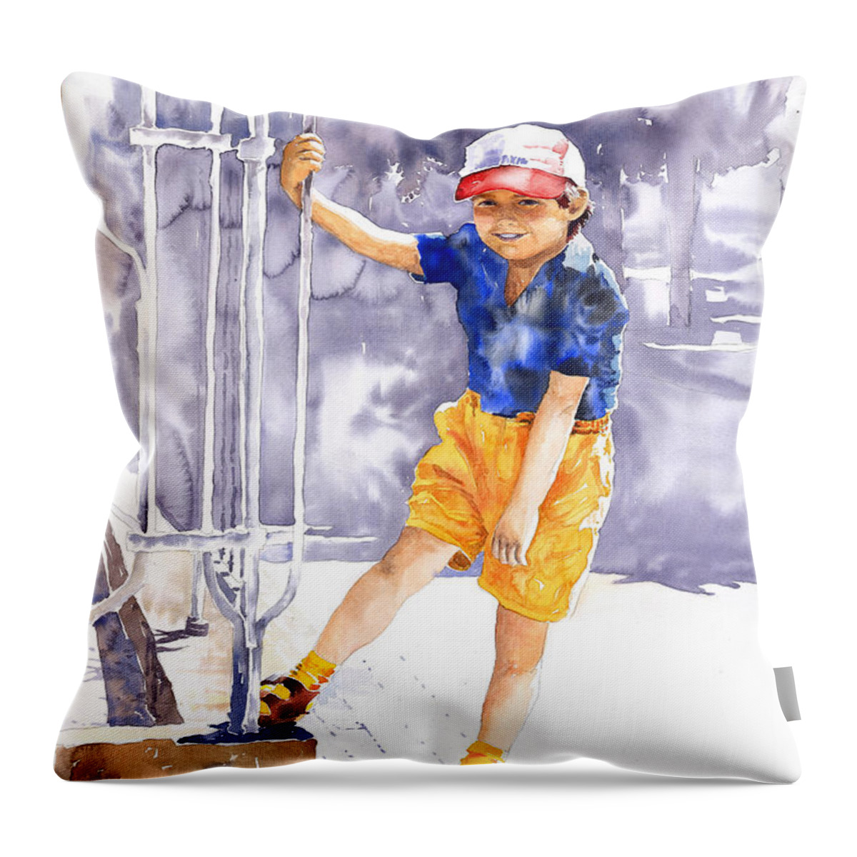 Watercolor Watercolour Figurativ Portret Throw Pillow featuring the painting Denis 02 by Yuriy Shevchuk