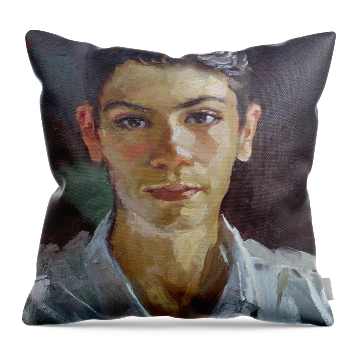 Denisi Throw Pillow featuring the painting Denisi by Ylli Haruni