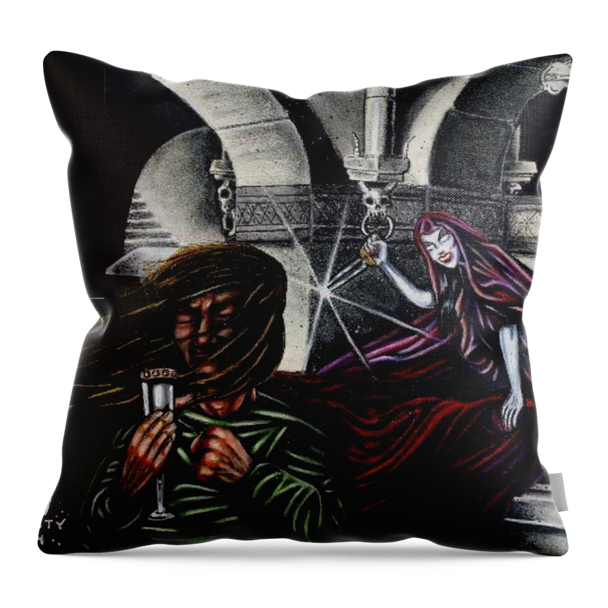 Desecrator Throw Pillow featuring the painting Desecrator album cover by Ryan Almighty