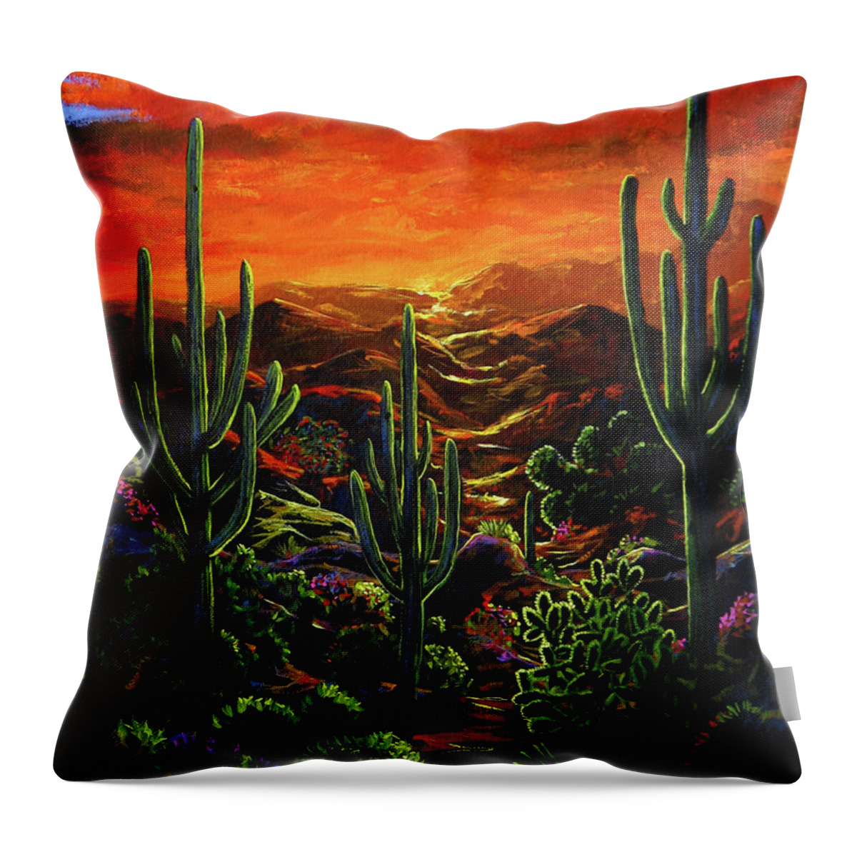 Sunset Throw Pillow featuring the painting Desert Sunset by Lance Headlee