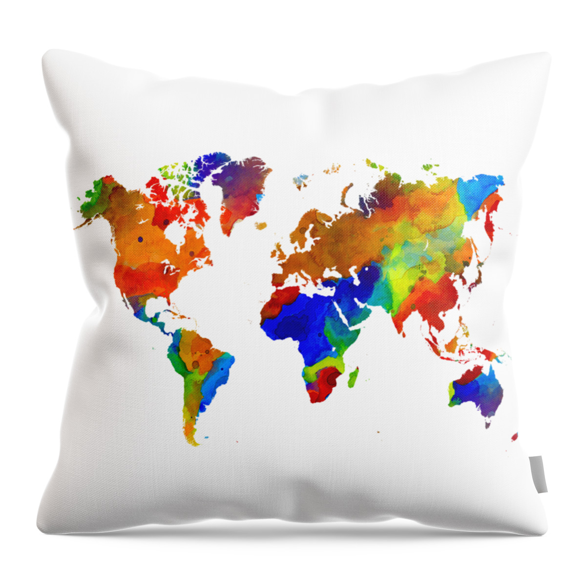 Map Throw Pillow featuring the painting Design 33 Colorful Worldmap by Lucie Dumas