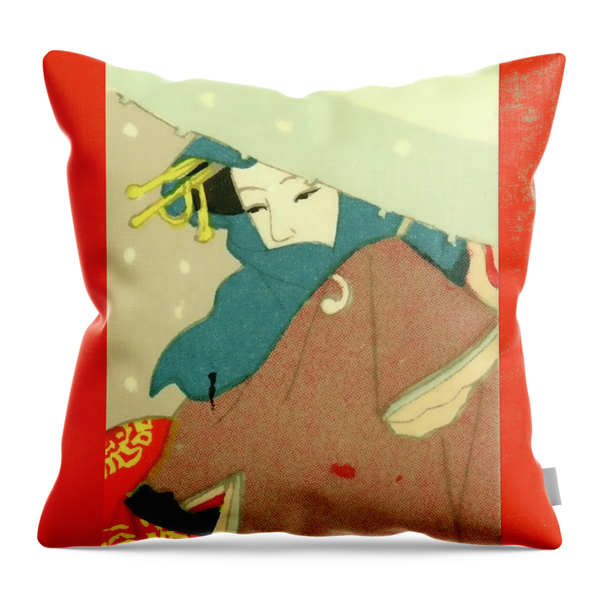 Japan Throw Pillow featuring the mixed media Designer Series Japanese Matchbox Label 136 by Carol Leigh
