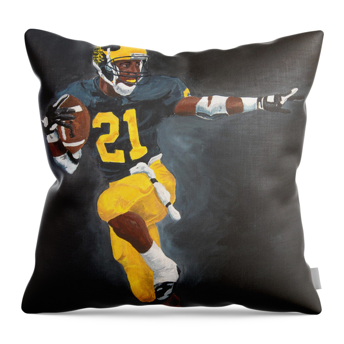 Desmond Howard Throw Pillow featuring the painting Desmond Heisman by Travis Day