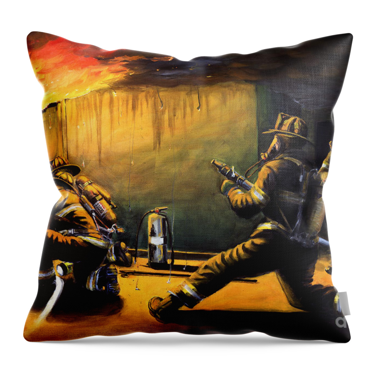 Firefighting Throw Pillow featuring the painting Devil's Doorway II by Paul Walsh